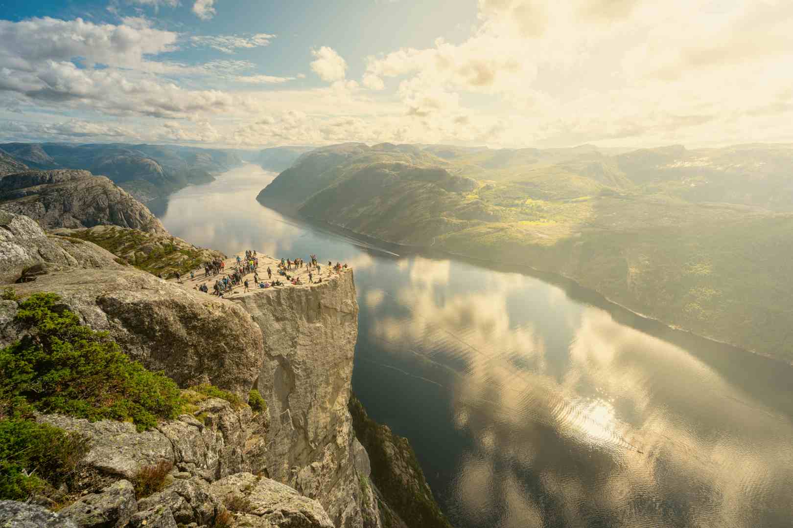 Scenic view of the Pulpit Rock/Preikestolen in Norway, with Lysefjorden in the background.